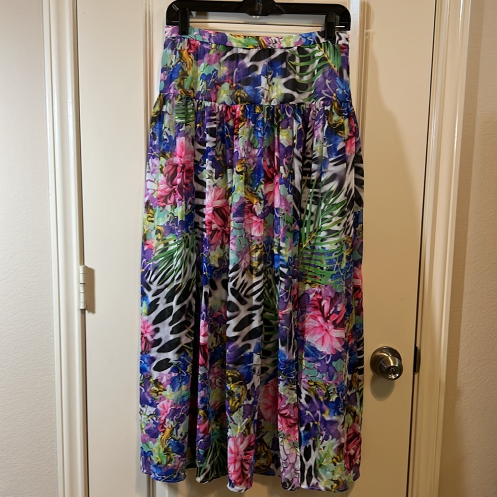 Boston Proper tropical print chiffon skirt